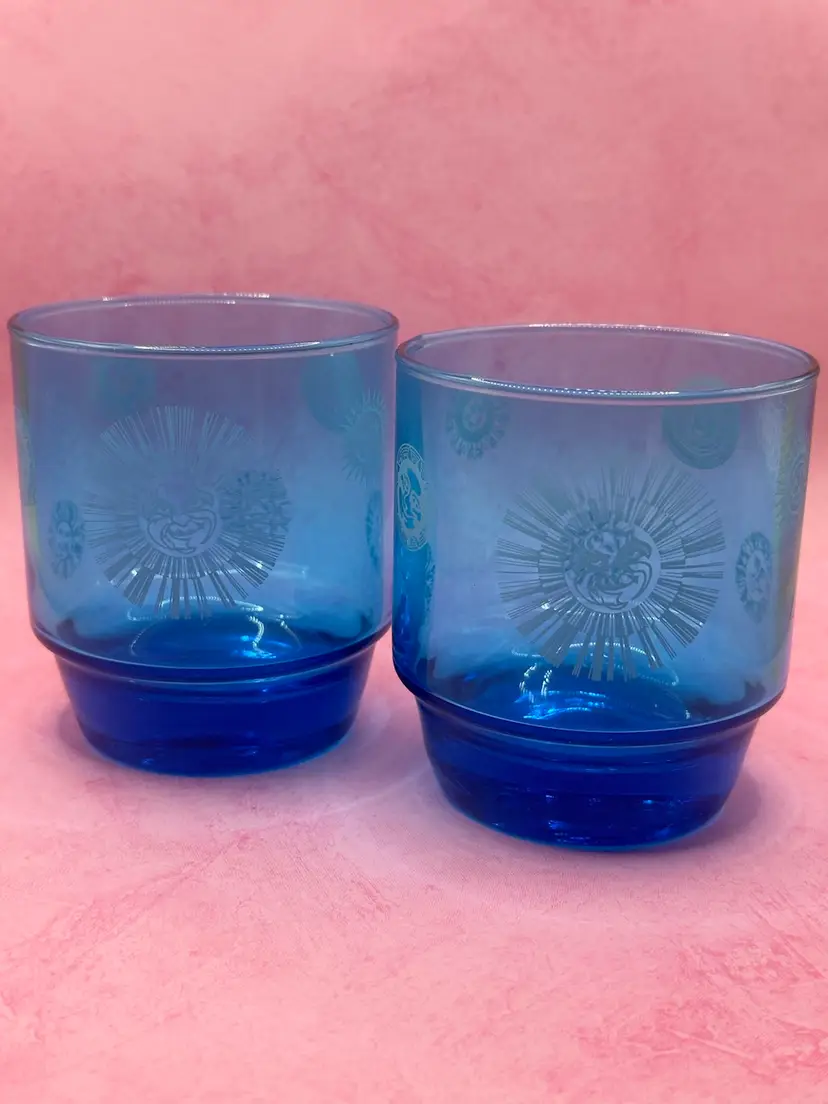 Pair Of Vintage Turquoise Blue Glass Celestial Glasses