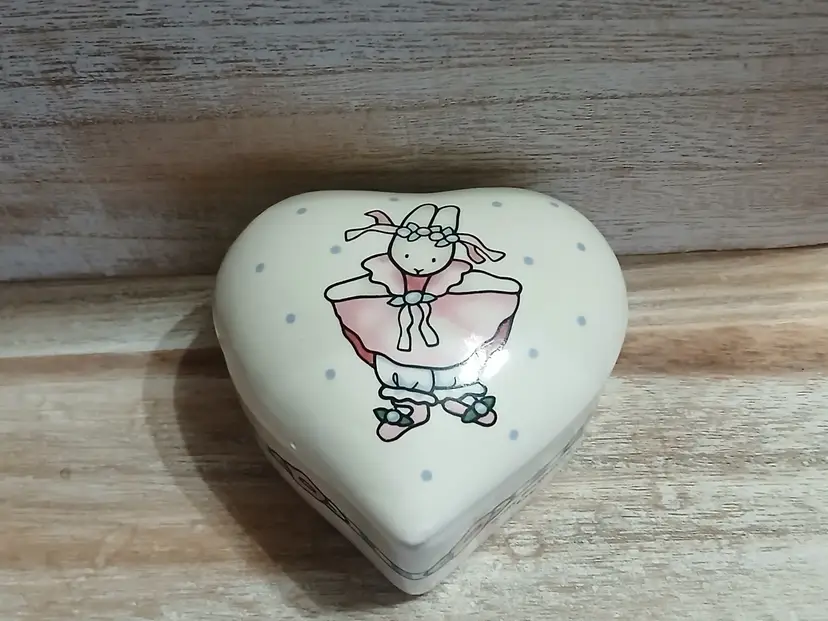 VTG Daisy Kingdom Bunny Pink Ballerina Jewelry Box Trinket 1990 Heart Rabbit