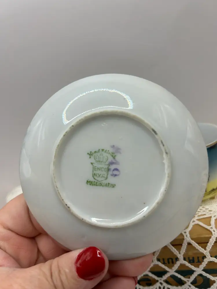 Vtg Souvenir Demitasse Cup/saucer Old Faithful Geyser  Yellowstone Park