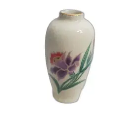 Homco Crackle Bud Vase Purple Iris Flower Design ~Vintage~