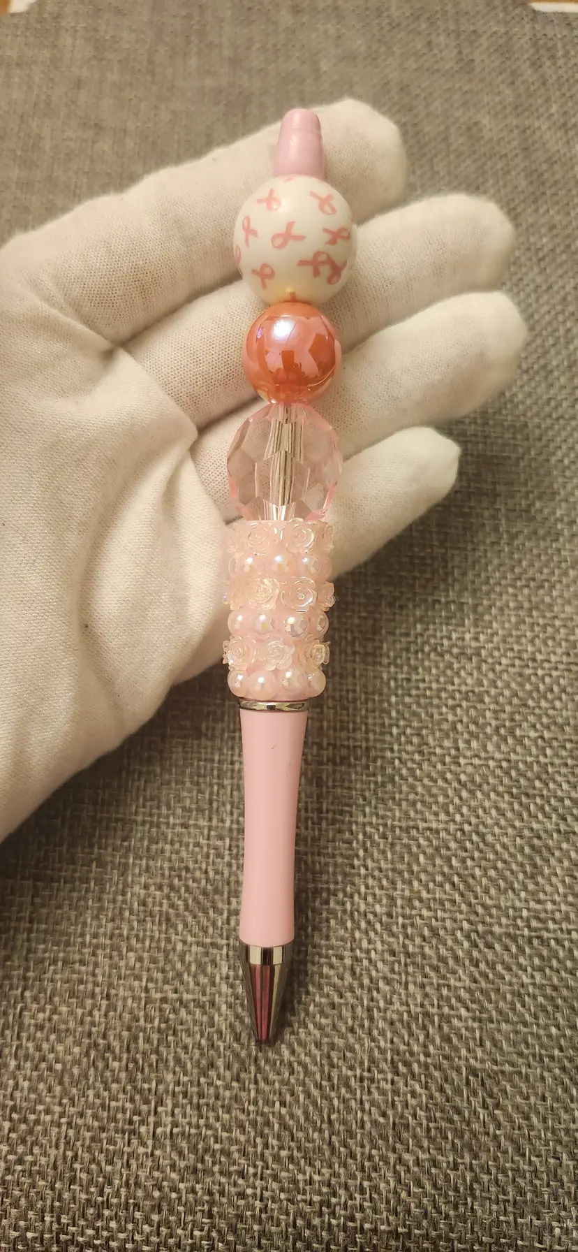 Handmade beaded Breast Csncer theme pen
