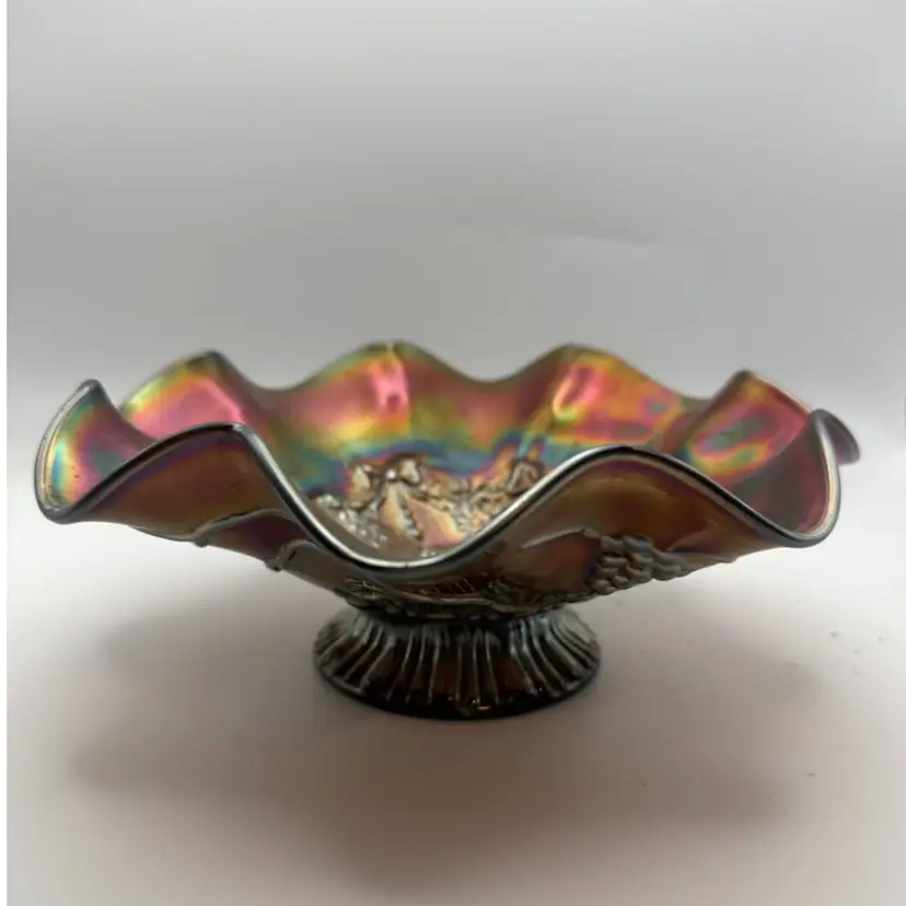 Northwood Amethyst Star of David and Bows Carnival Glass Bowl