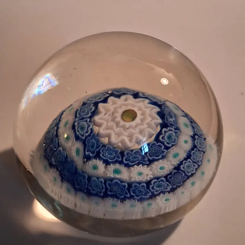Vintage Millefiori Blue, White, Yellow, Paperweight
