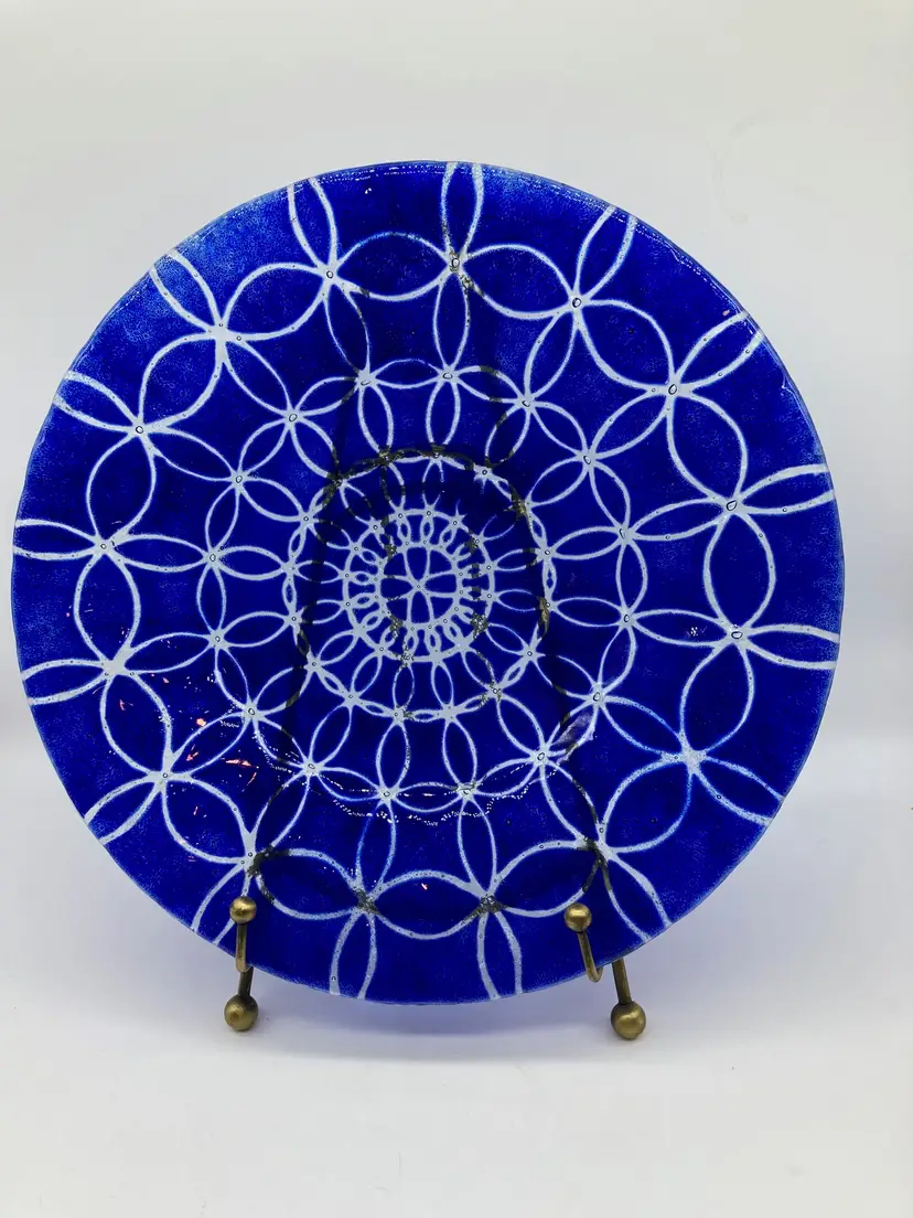 Vintage Signed Cobalt SYDENSTRICKER Glass Bowl Dish BLUE EMBASSY 6.5” Fused Art