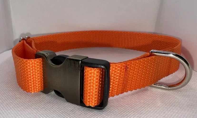 Dog Collar Blaze Orange Safety Hunting Large Handmade Heavy Duty W/Buckle NEW