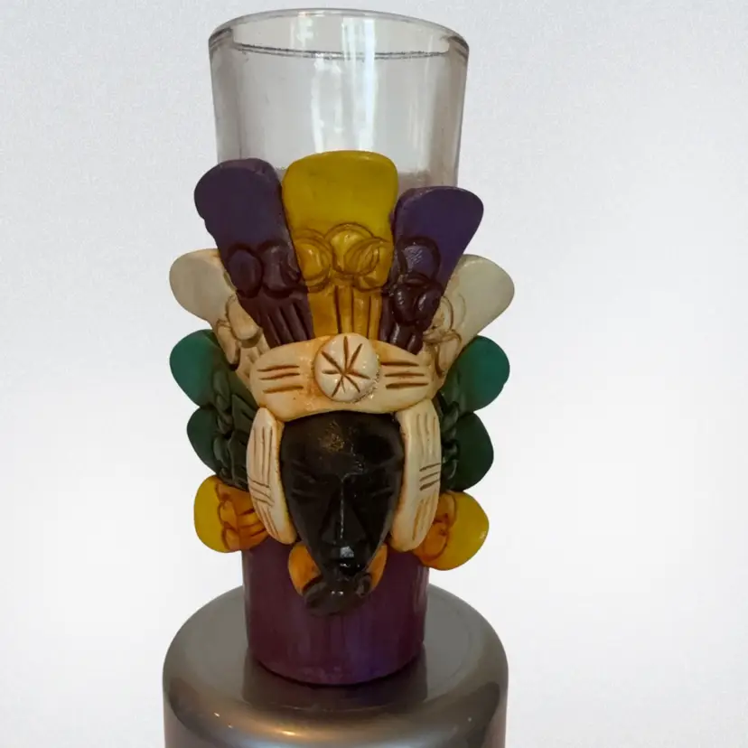 Aztec Mayan Warrior Tribal Bar Shot Glass Mexico 4" Tall