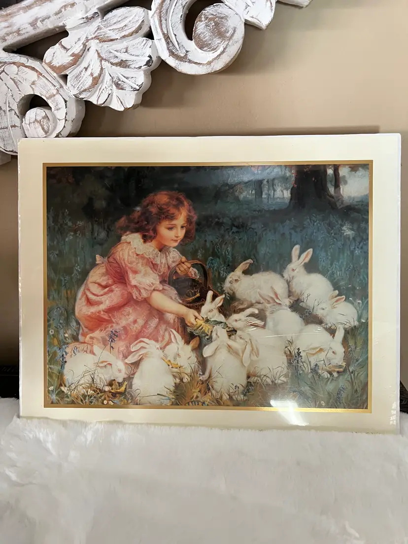 Victorian Girl with Bunnies Print