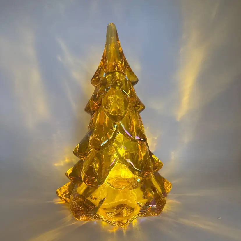 Fenton Autumn Gold Iridescent Glass Christmas Tree 7 in