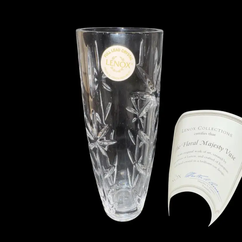 Vintage Lenox Floral Majesty Full Lead Crystal Vase with Certificate Made in Czech Republic