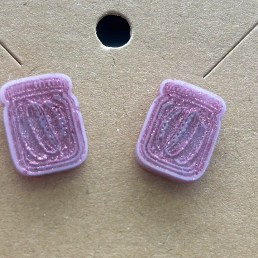 Mauve Pink With Light Pink Shimmery Accent Pickle Jar Stud Earrings *GLOWS* Made By Me