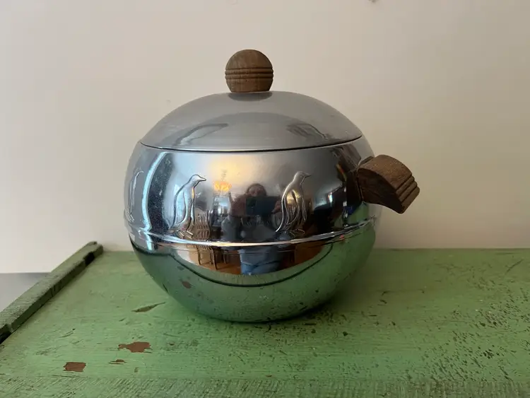 Vintage West Bend Penguin Hot Cold Server Ice Bucket with Wooden Handles