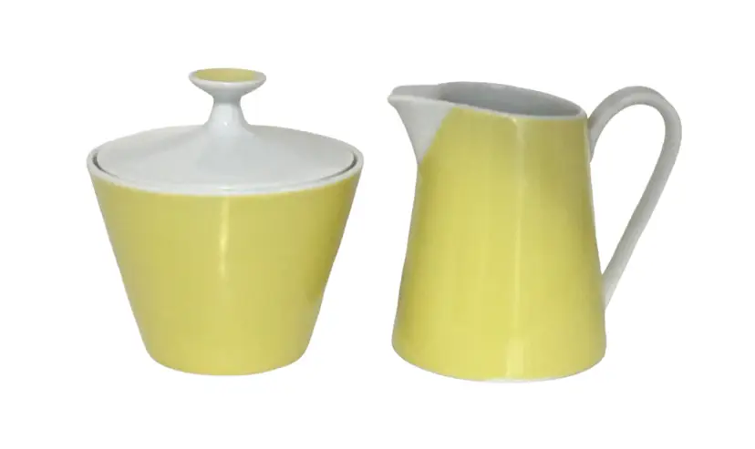 Schonwald Fairwood Germany MCM Sugar and Creamer Yellow White 1950s