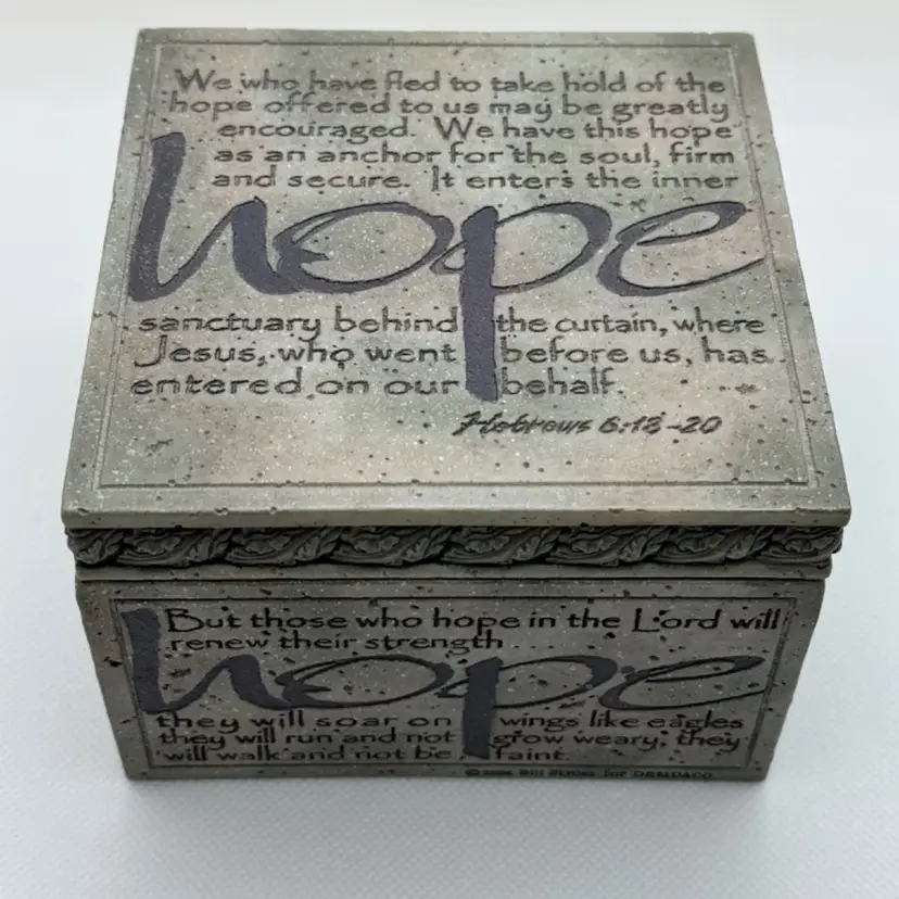 Hope Trinket Box Lidded, By Faith, 2004 Bill Stross For Demdaco Pottery NIV, Made In China