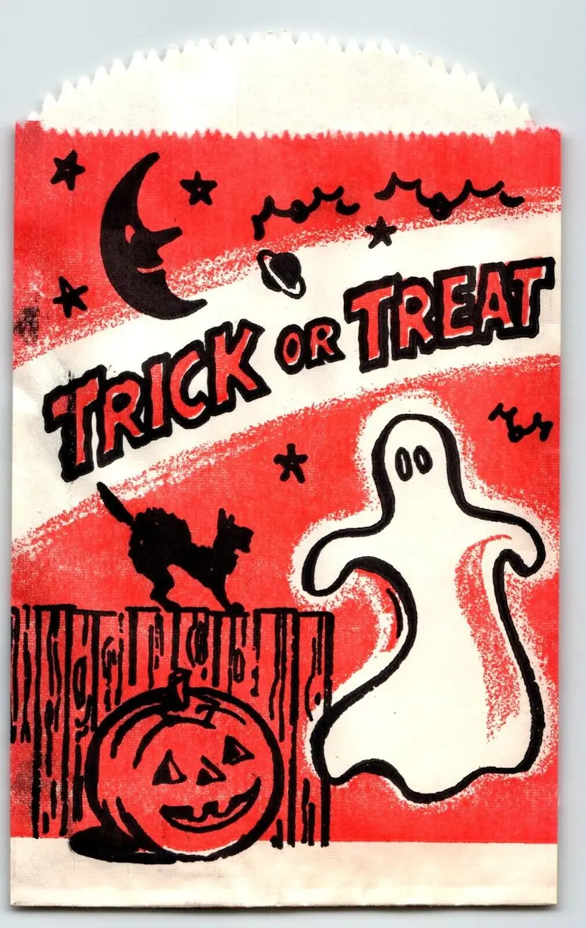 Trick Or Treat Halloween Candy Goodie Bag Ghost Crescent Moon Man Saturn Cat