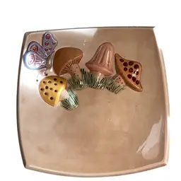 Gare Inc 1973 Mushrooms And Butterfly Dish  2” T X 7” W * Tiny Paint Chip On One Mushroom & 1 Corner A little Rough