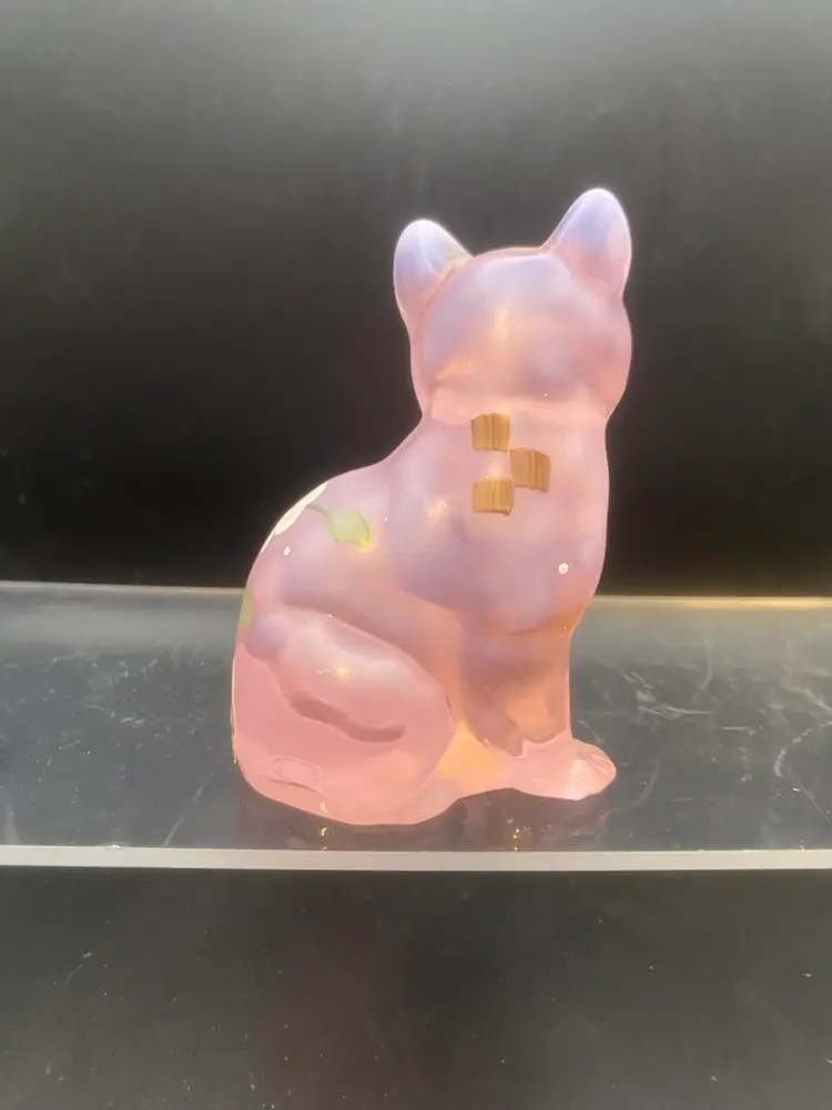 Pink Fenton Hand painted Cat