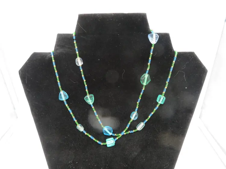 Vintage Napier Glass Bead Single strand necklace Blue Green Beads