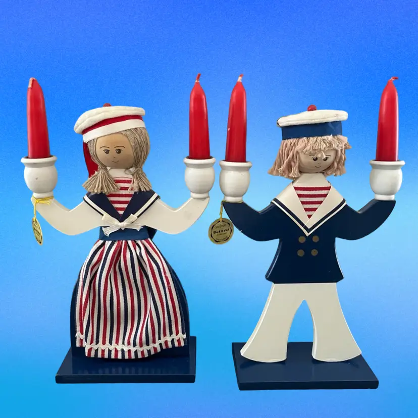 Folk Art Doll Candlesticks Handmade Butticki Of Sweden