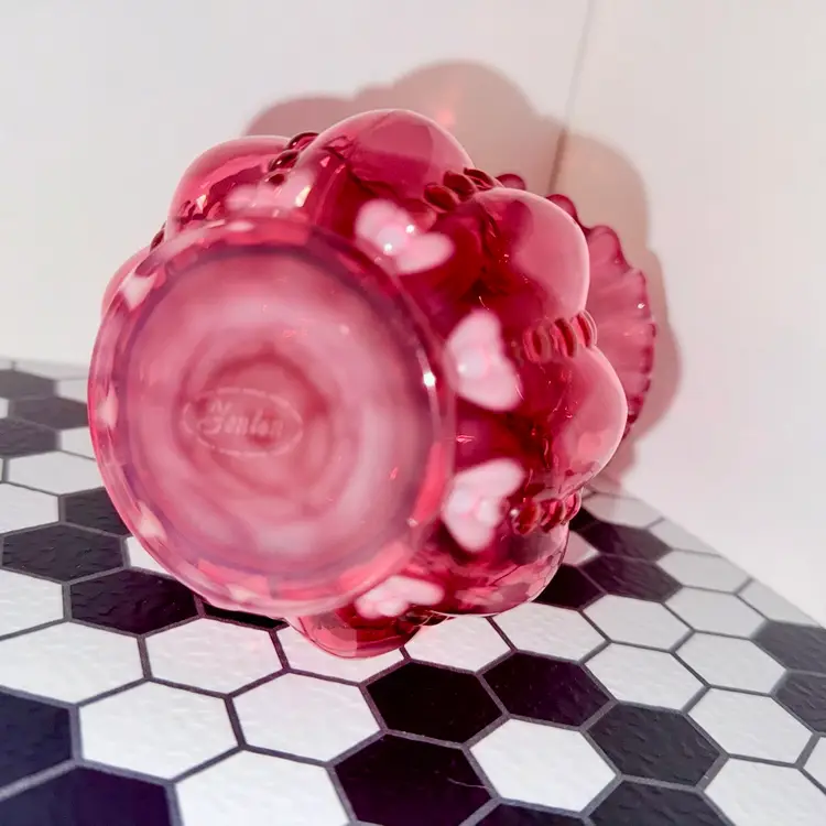 Fenton Glass Cranberry Heart Optic Beaded Melon Jack-In-The-Pulpit Vase