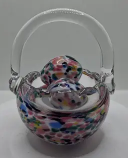 Vintage & Rare, Prestige Art Glass, Multi-Color Confetti Basket & 2 Matching Mini Eggs!!!