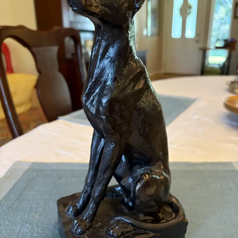 Dark Black Seated Greyhound Or Whippet In Resin