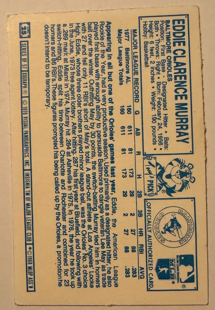 1978 Eddie Murray Kelloggs 3-D
