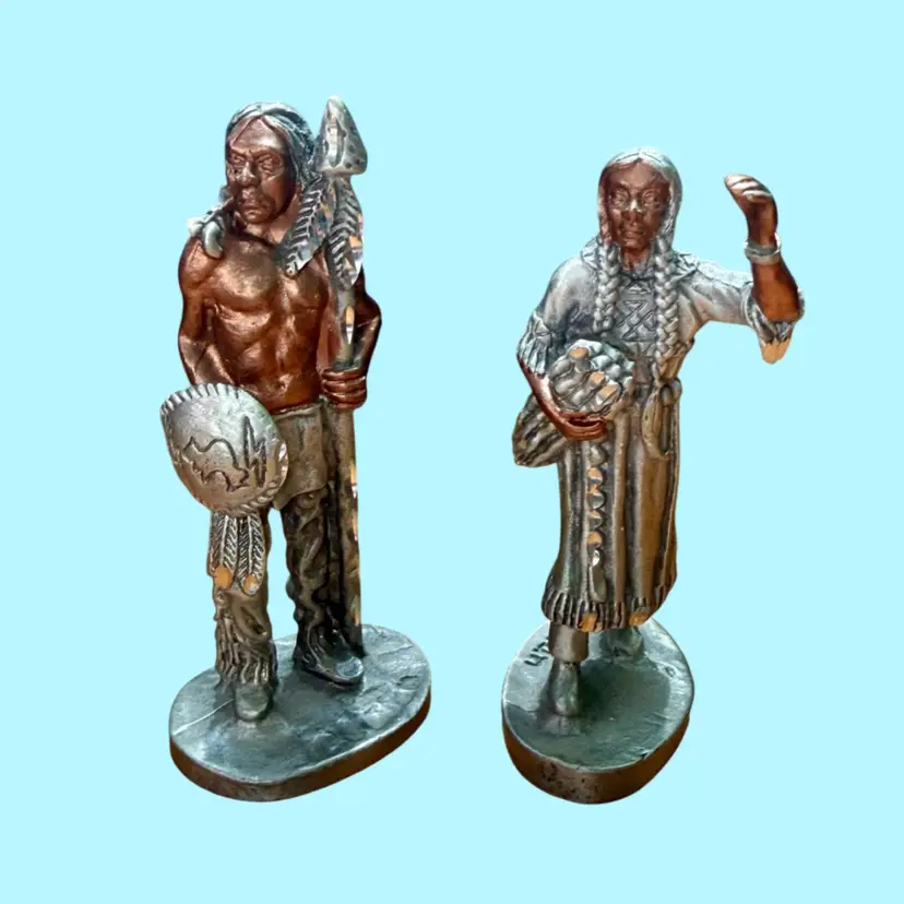 90's Vintage MWFP Pewter Native American Couple Miniature Figurines 2 PC