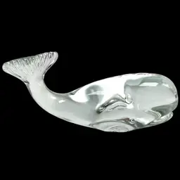 5” Fenton Clear Crystal Whale 🐳 Figurine Paperweight. GLOWS 💚 Green Under UV Blacklight. Stamped “Fenton” On Right Side.