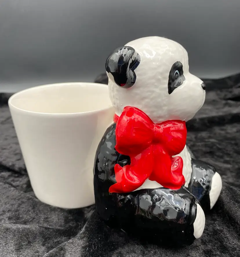 Vintage ('89) Holland Floral Inc. Cache Pot/Vase, Hand-Painted Panda Bear