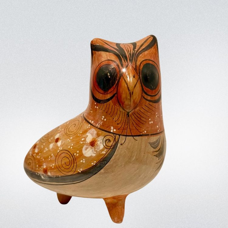 Owl Vtg Original Tonala Pottery From Mexico 6” Owl Bird Signed Folk Art