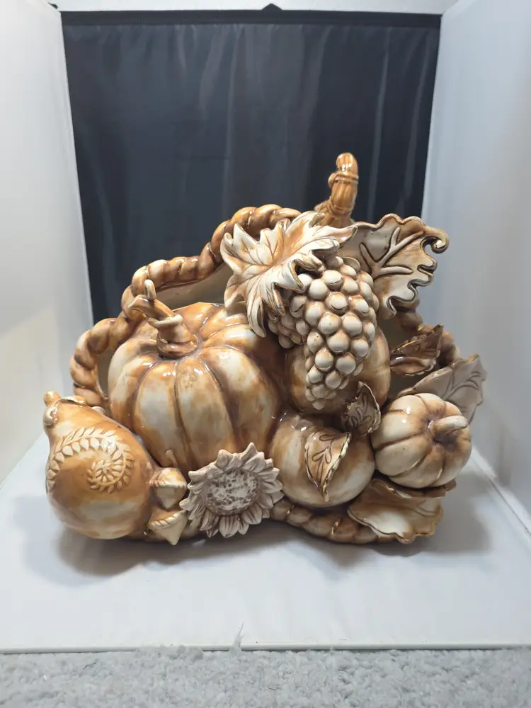 Blue Sky Ceramic Harvest Cornucopia Pierced Candle Holder Fall Decor