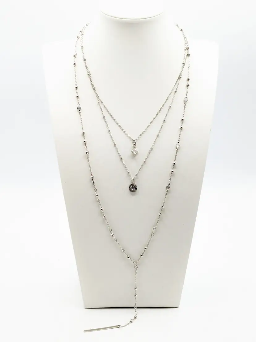 Charming Charlie Rhinestone Multiple Strand Necklace Silver Tone