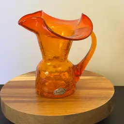 Vintage Rainbow Amberina Crackle Glass Pitcher