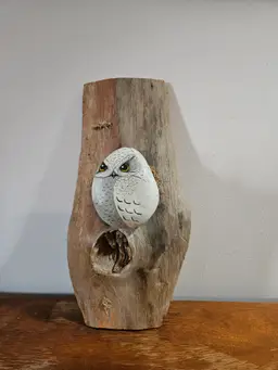 Owl stone folkart signed
