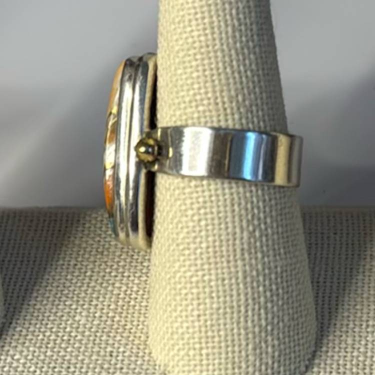 Cooper Turquoise Spiny Oyster 925 Sterling Silver Ring Size 9