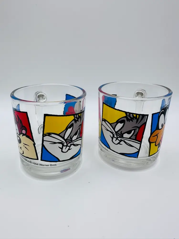 Vintage 1994 Looney Tunes Glass Character Mugs-Set Of 2