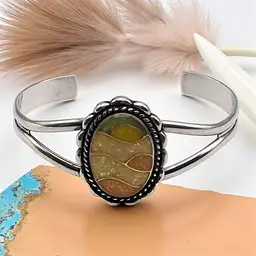 Carolyn Pollack Relios Sterling Silver Cuff Bracelet Mosaic Inlay Sunrise Vtg