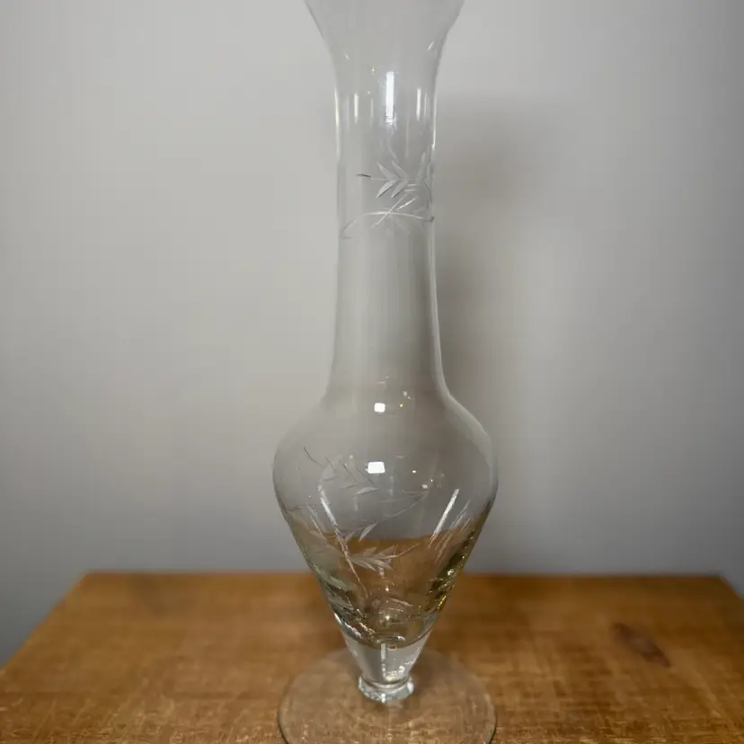 Flower Etched Glass Bud Vase