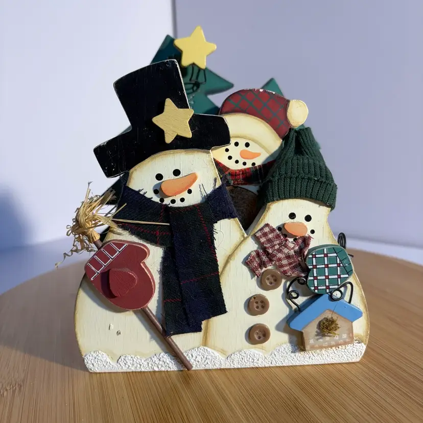 Snowman Drink Coaster Set with Wood Box Holder
