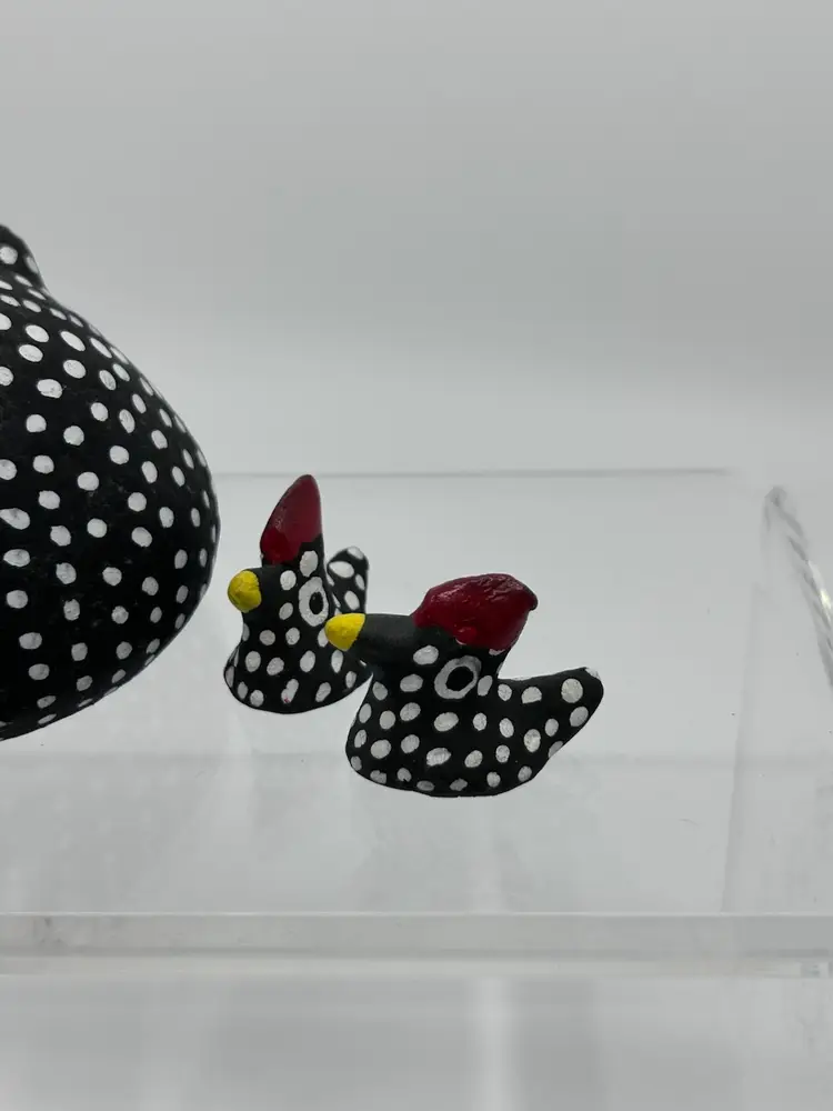 Mother Hen And Chicks Black And White Polkadot Small Pottery Figurines