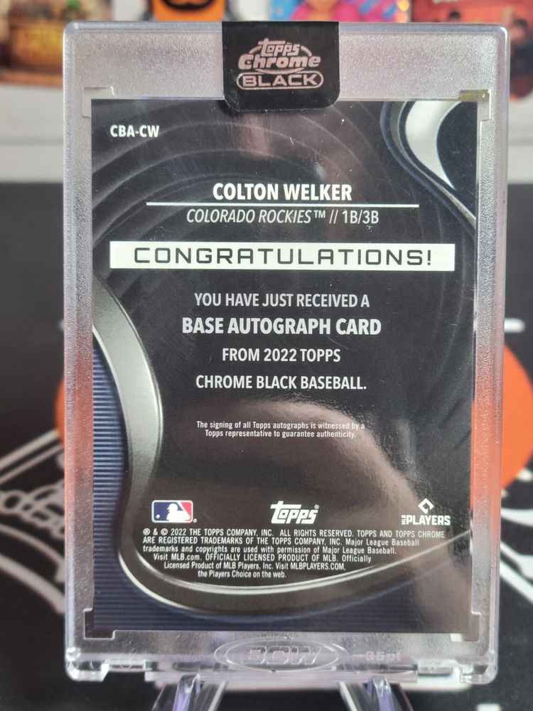 Colton Welker 2022 Topps Chrome Black On-Card Auto Rockies CBA-CW Rookie