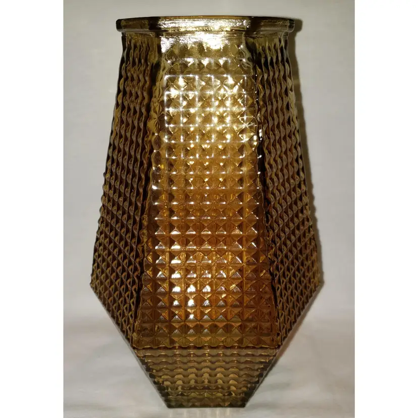 Vintage Textured Amber Hexagon Six Panel 9 1/2" Glass Vase