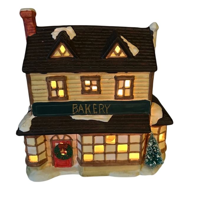 Vintage Made In Philippians For Woolworth Stores Vintage Ceramic “ Bakery” Lighted Building In Box 9x8x5