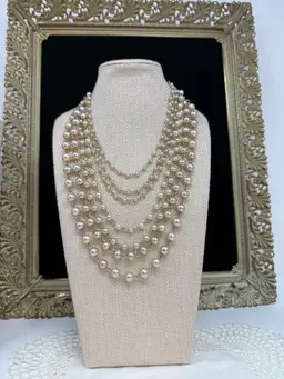 Vintage 7 Strand Faux Pearl Gold-Tone Necklace