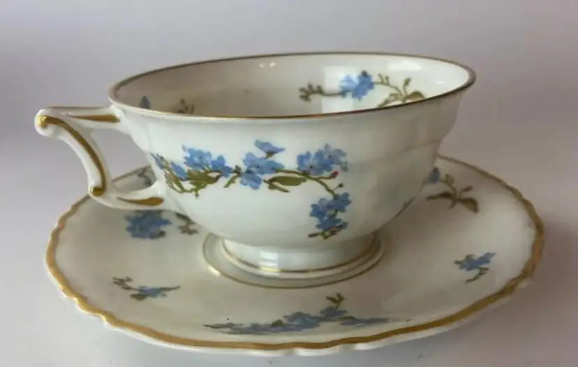 Haviland Limoges Montmery Cup & Saucer White Blue Floral One Set