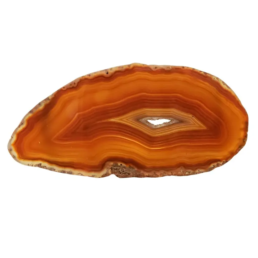 Polished Geode Agate Slice Brown Striations 3 3/8" At Widest Unknown Location