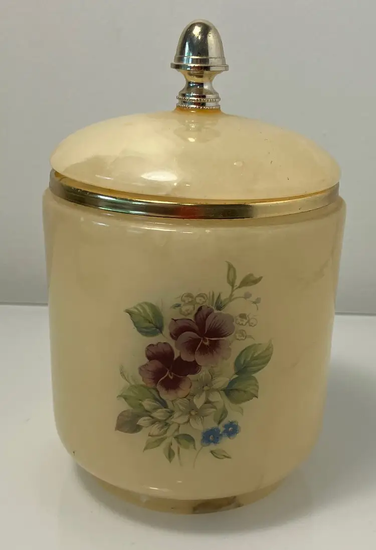 Vintage Italian Alabaster Vanity Dresser Trinket Container