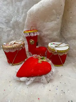 Set Of Felted Vintage Retro Christmas Ornaments