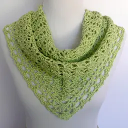 Handmade Crochet Green Lightweight Cotton Lace Shawl Wrap 17" x 51"