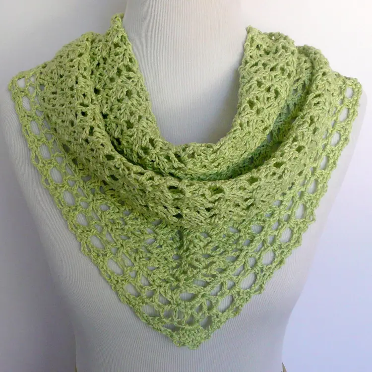 Handmade Crochet Green Lightweight Cotton Lace Shawl Wrap 17" x 51"